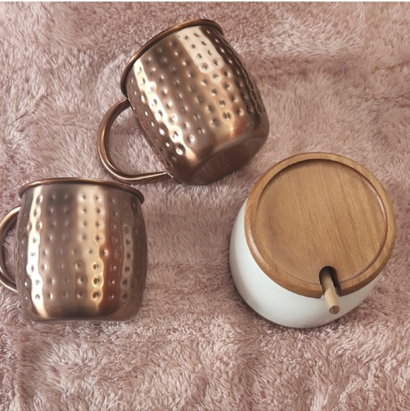 New Hearth & Hand Stoneware Honey Pot Two Moscow Mule Cups Copper - Picture 8 of 10